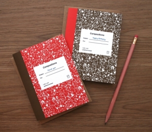 composition notebook cards, with subject lines.