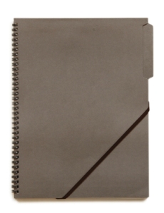 spiral notebook, with folder.