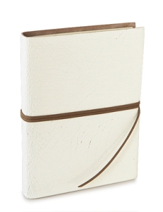 white leather journal.
